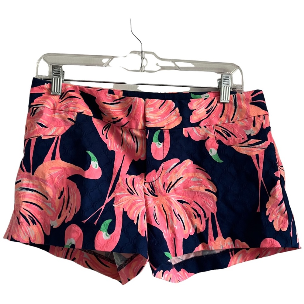 Lilly Pulitzer Gimme Some Legs Flamingo Ellie Shorts Resort Navy 2 Women’s EUC. - Picture 2 of 7